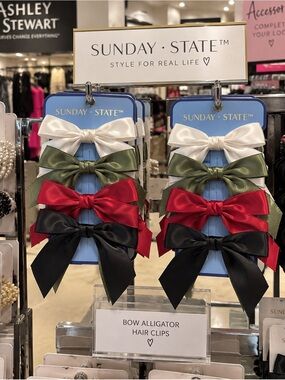 Sunday State Satin Bow Hair Clips in White, Olive, Red, and Black
